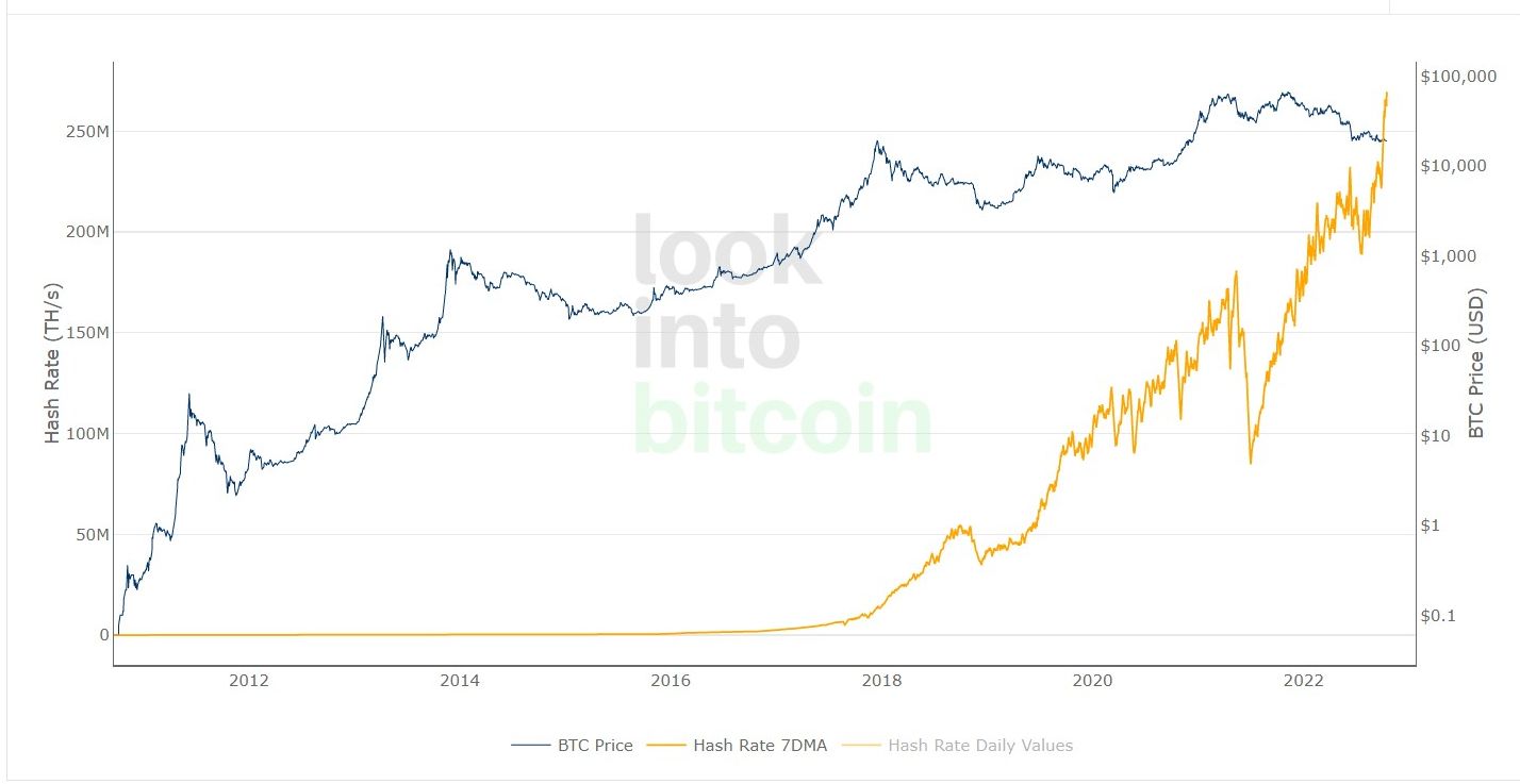 chart showing bitcoin hash rate and price