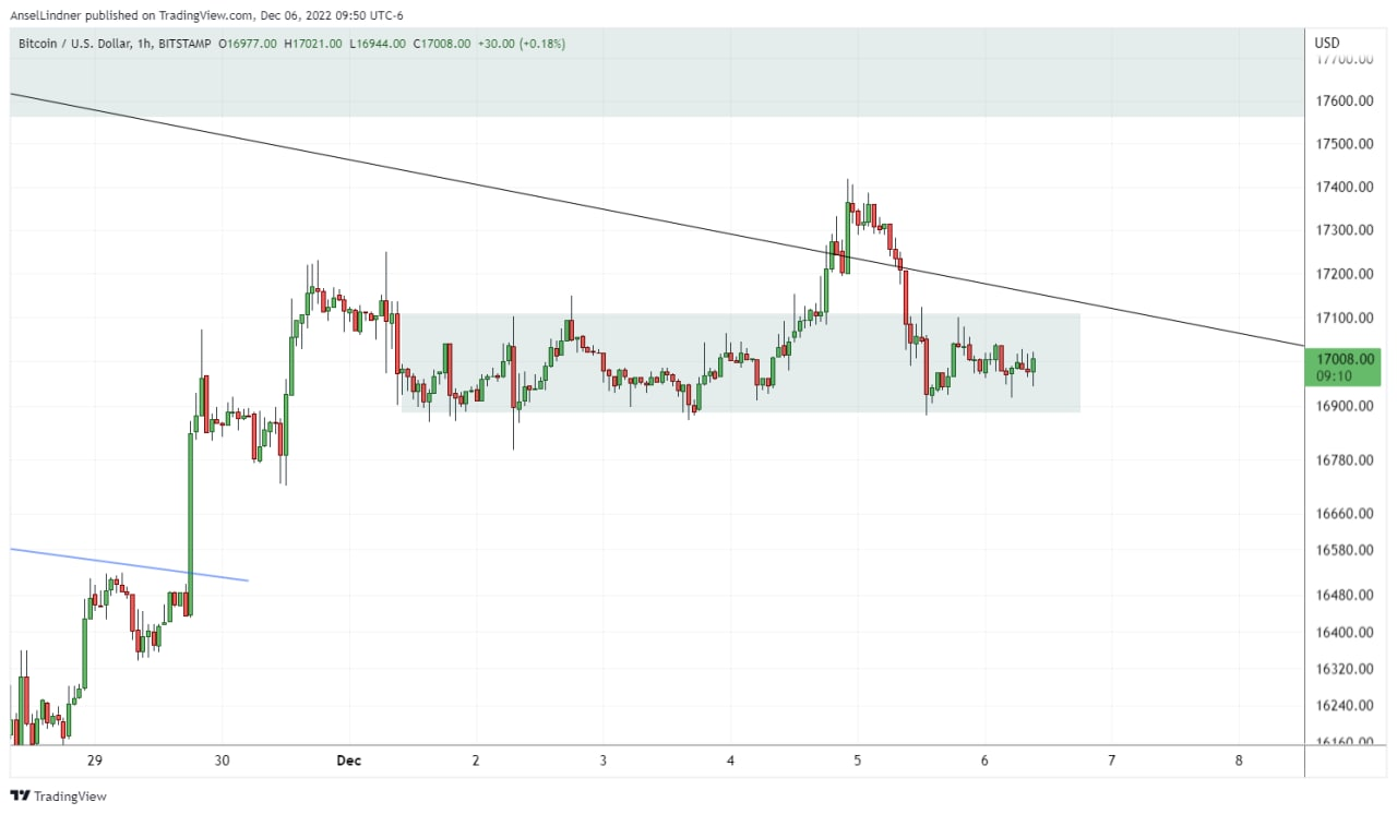 Bitcoin hourly chart showing the stability