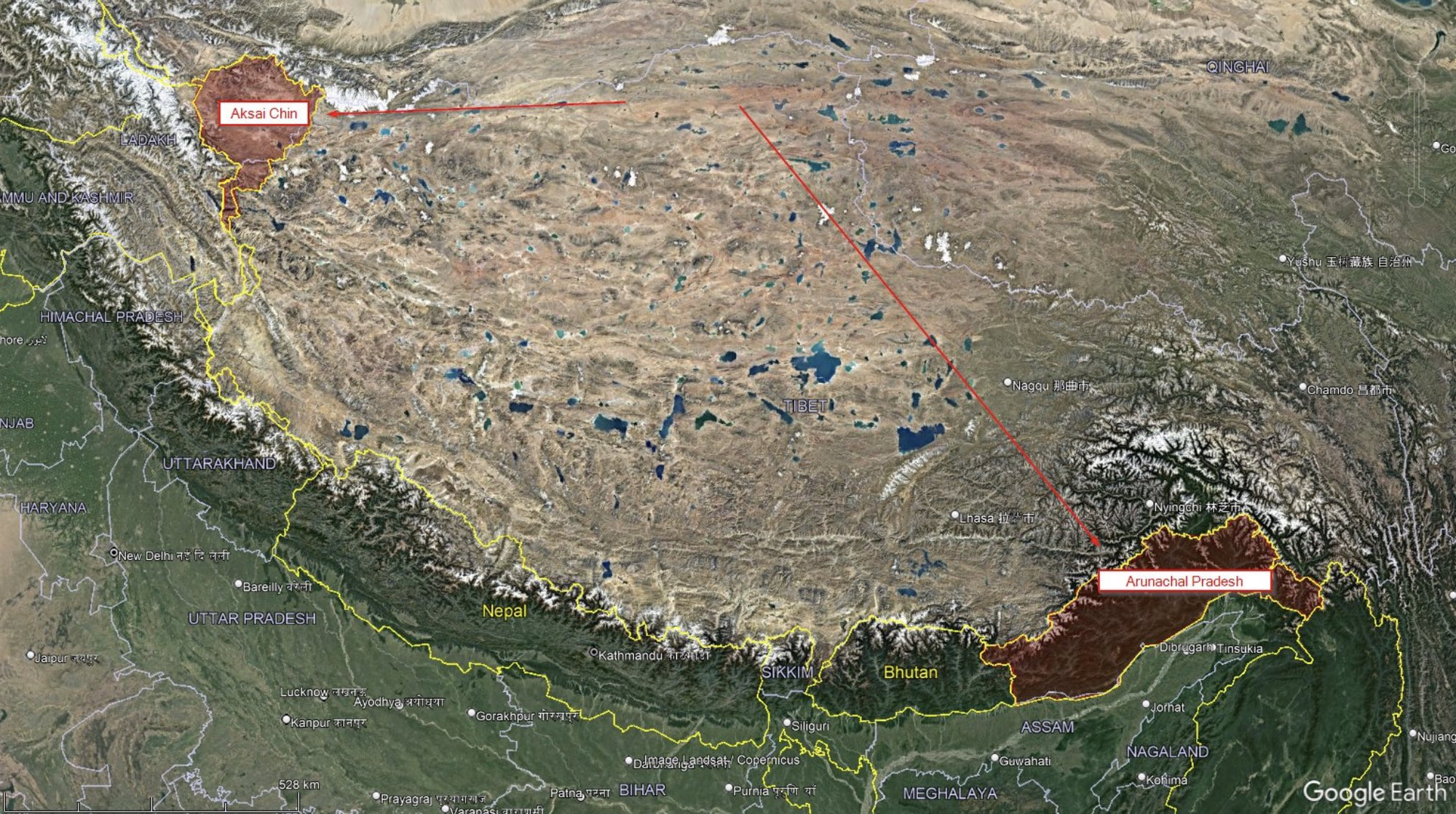 Areas China claims that actual belong to India